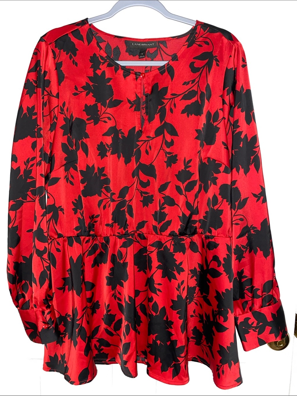 Lane Bryant Red and Black Floral Peplum Top